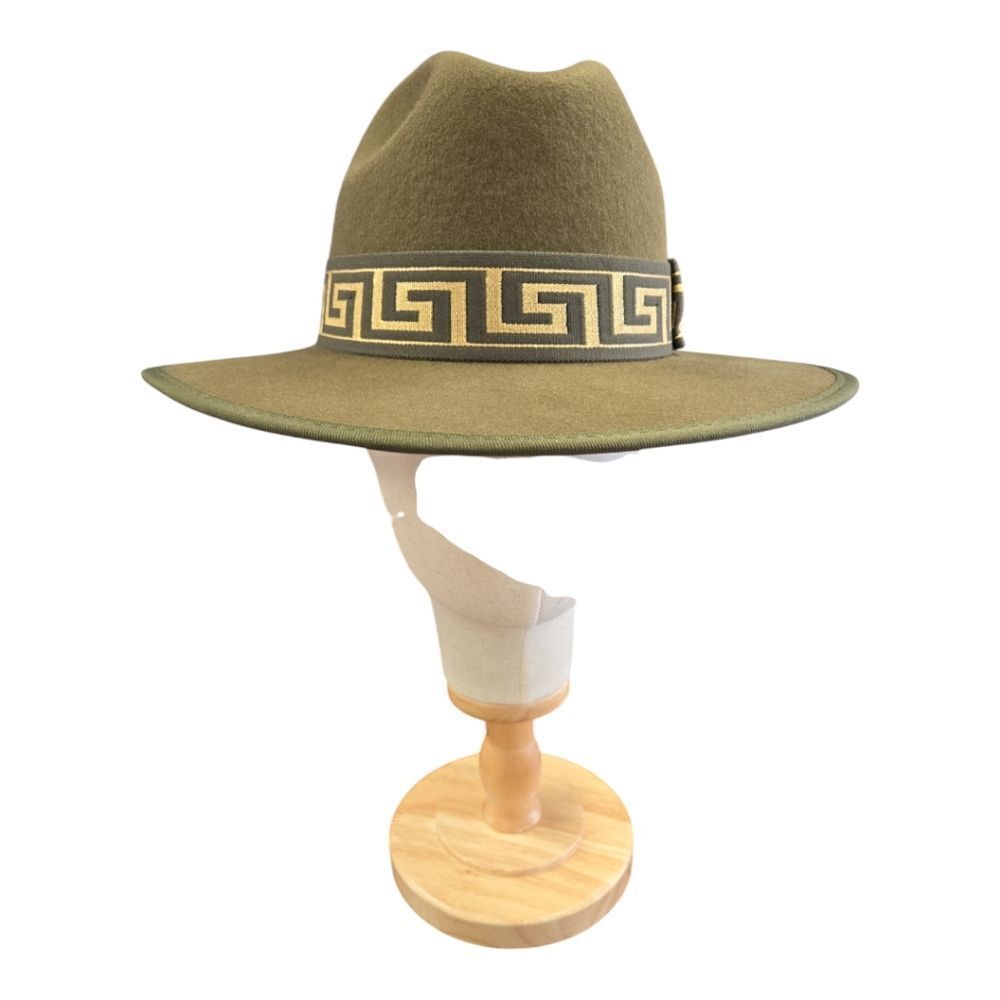 MEN'S BRUNO CAPELO WESLEY OLIVE/ GOLD WIDE BRIM PINCH FRONT FEDORA HAT. WE-976 - Picture 4 of 8